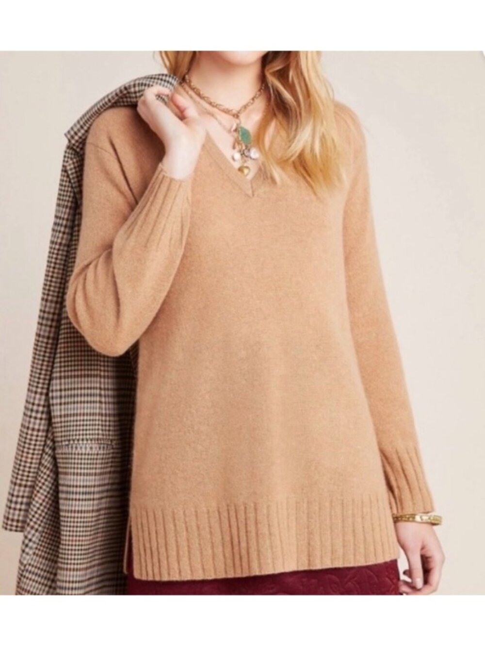 Anthropologie The Cashmere Collection Sweater V Neck Long Sleeve Ribbed Relaxed